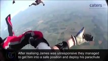 Momento dramático paracaidista inconsciente rescatado el aire