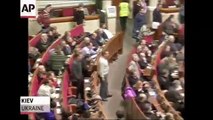 Los legisladores ucranianos Luchan en el Parlamento