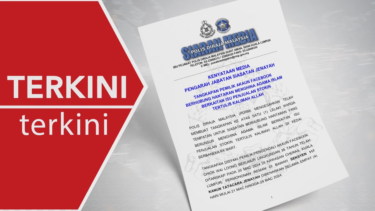 [TERKINI] Polis tahan lelaki warga tempatan isu hina Islam