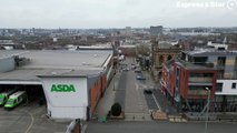 Aerial footage over Walsall town centre.