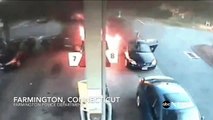 #CCTV - Mujer rescata a sus hijos poco antes de incendiarse una gasolinera en EU