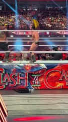 Drew Mclntyre Gives a Spear to Roman Reigns