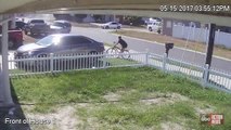 Driver caught on surveillance after hitting car and bicyclist in hit-and-run