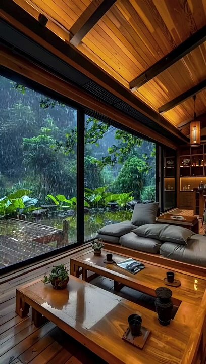 Relax in a cozy room on a rainy day, surrounded by the soothing sounds of melodic water droplets.
