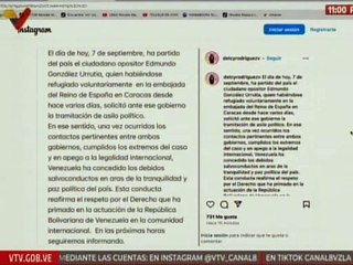 Vpdta. Delcy Rodríguez anunció que Edmundo González abandonó Venezuela tras recibir asilo político
