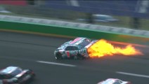 Sam Mayer gets into wall, bursts into flames to end Stage 2 under caution