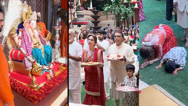 Ganesh Chaturthi 2024: Mukesh Ambani Family Welcome Ganpati Inside Video,Anant Radhika Perform Aarti