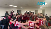 The Stawell Warriors' senior footballers celebrate its eight-point WFNL semi-final win