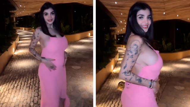 Karely Ruiz desfila con atrevido y sensual vestido rosa para presumir sus primeros meses de embarazo