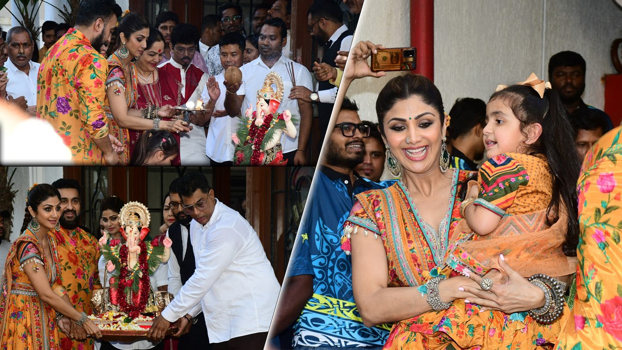Shilpa Shetty ने परिवार के साथ पारंपरिक अंदाज़ में दी गणपति बप्पा को नम आँखों से विदाई