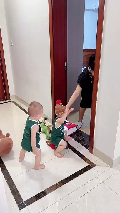 "Mission accomplished: Babies out, door closed!"