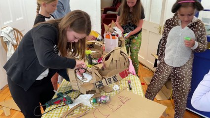 Lola Grehan and friends at mask-making workshop (Will Goddard, Crediton Courier)