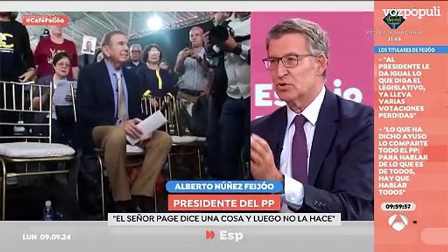 Feijóo sobre el asilo de Edmundo González en España: Maduro está mucho más contento que ayer