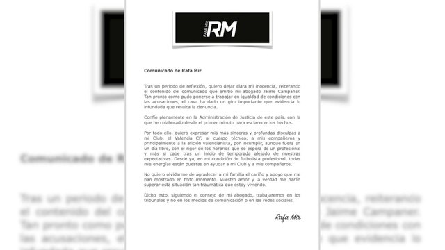 Rafa Mir defiende su inocencia en un comunicado