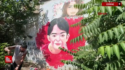 Azeri asıllı ressam, Edirne'de Narin'in resmini duvara çizdi