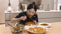 Real Mukbang:) Mouth-watering Korean Home Meal ☆ Radish-bibimbap, Beef Pancake