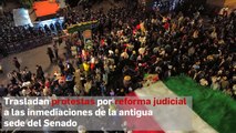 Trasladan protestas por reforma judicial  a las inmediaciones de la antigua sede del Senado