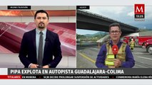 Pipa con combustible vuelca y explota en autopista Guadalajara-Colima