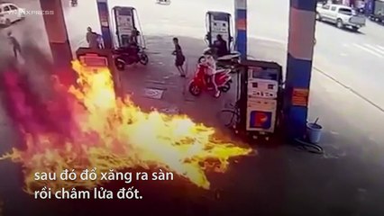 Châm lửa đốt ở cây xăng Nha Trang