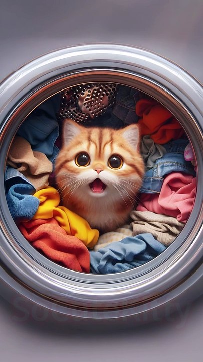 Thrilling! Little orange cat accidentally put into washing machine by careless mom! ‼️#socutekitty #aicats #cats