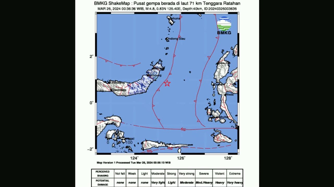 Gempa bumi hari ini terasa di Manado Tondan Bitung Sulawesi Utara