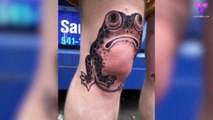 Artista crea hilarantes tatuajes de ranas en las rodillas