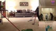 Padre trata de impresionar a sus hijas haciendo trucos con pelotas de golf