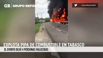 Pipa estalla y se incendia en Tabasco