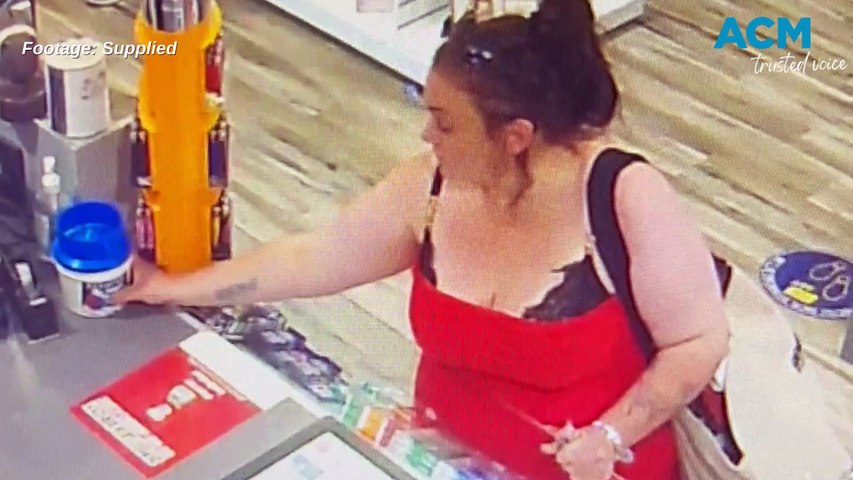 Bianca Elizabeth Pyke was caught on CCTV stealing a charity tin for The Examiner's Empty Stocking Appeal from the Nextra news agency at Kings Meadows. Footage supplied