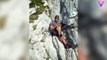 #OMG: Alpinista detiene su ascenso por una montaña para grabarse con un drone