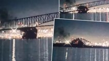 ABD'nin Baltimore kentinde kargo gemisi köprüye çarptı! Köprünün yıkılma anı kamerada