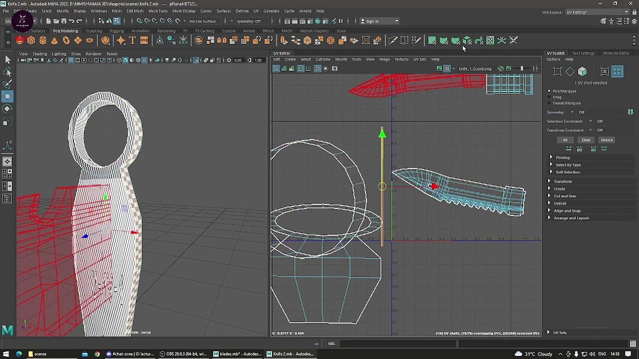 Autodesk Maya Lecture 27 - Knife Melee Weapon Asset Unwrapping _ Hastar Creations
