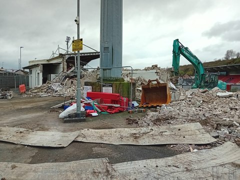 21 photographs of demolition underway at Ryan McBride Brandywell Stadium as work progresses on new North Terrace