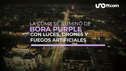 Download Video: La CDMX se pintó de Bora Purple con luces, drones y fuegos artificiales