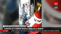 Chofer de camión se vistió de Santa Claus y regaló dulces a niños en Culiacán