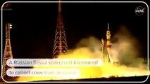 La nave espacial rusa Soyuz despega para recoger a la tripulación varada