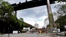 #VIDEO: Puente inseguro destruido en una enorme explosión controlada con 330 libras de explosivos