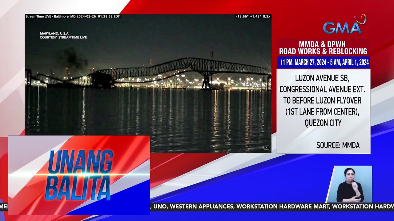 Baltimore bridge, bumigay matapos tamaan ng container ship, 2 nasagip, 6 nawawala | UB