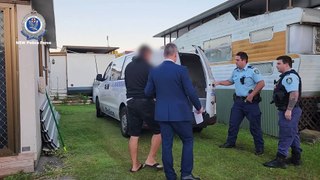 Two men being arrested on March 26 over alleged historical rape of teen girl. Video by NSWPF