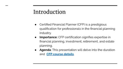 Introduction to CFP Course
