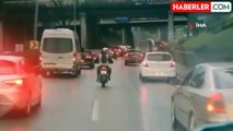 Ambulansa eskortluk yapan motosiklet sürücüsü kameraya yansıdı