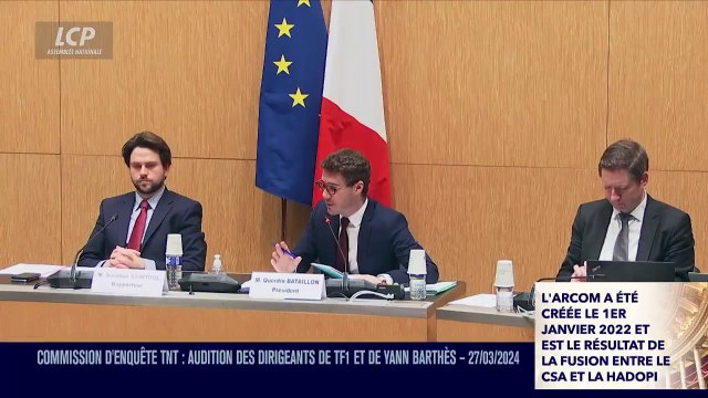 Commission d'enquête TNT - Accrochage entre Laurent Bon, producteur de Quotidien , et le président Quentin Bataillon: C'est moi qui pose les questions donc j'aimerais bien avoir à un moment aussi les réponses - Regardez