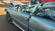 Milagre: Carro fica destruído em colisão na BR-467 e motorista tem apenas lesões leves