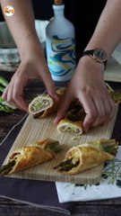 Involtini di pasta sfoglia con asparagi e prosciutto