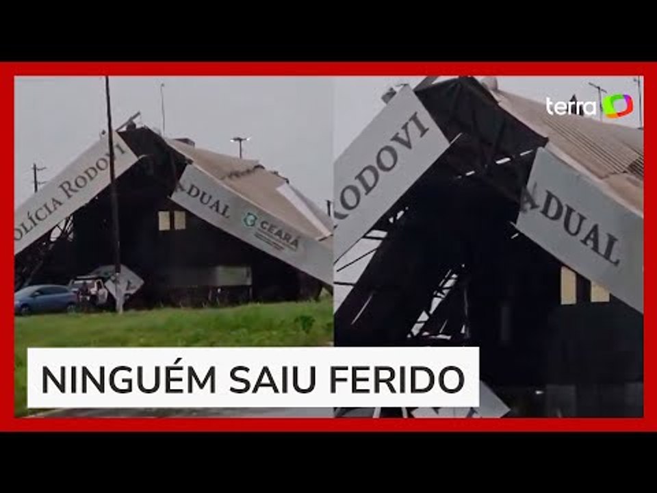 Cobertura de posto da Polícia Rodoviária desaba durante forte chuva no Ceará