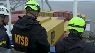 Watch: Baltimore Key Bridge crash investigators board cargo ship