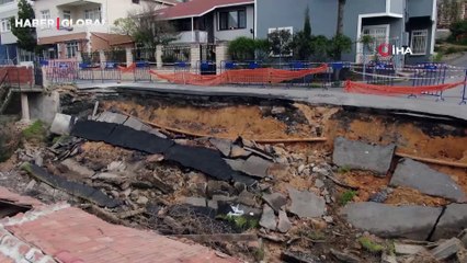 Maltepe’de çöken yol havadan görüntülendi