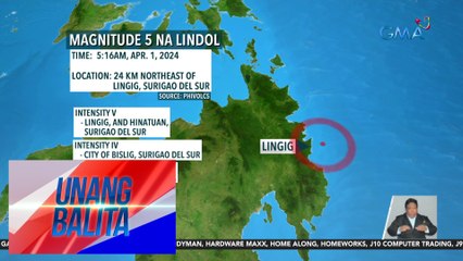 Lingig, Surigao del Sur, niyanig ng magnitude 5 na lindol | UB