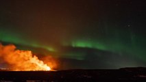 아이슬란드 화산 분출...솟구치는 용암과 일렁이는 오로라가 한눈에 / YTN
