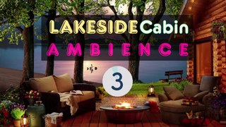 Cozy Lakeside Cabin Retreat: Evening Ambience with Fireplace and Guitar Music ASMR